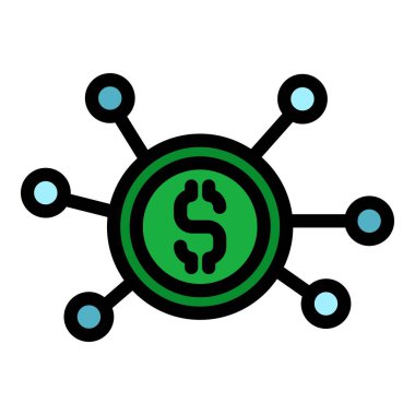 Dolar monetizasyon simgesi renk ana hatları vektörü