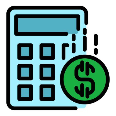 Hesap makinesi dolar simgesi renk ana hatları vektörü