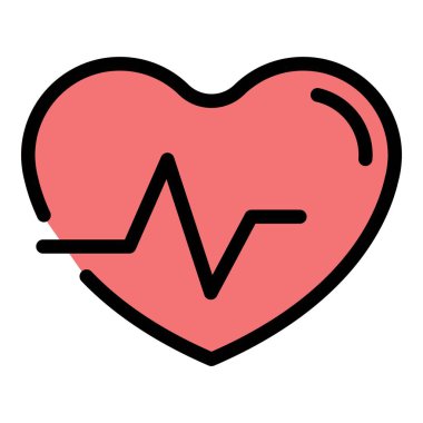 Sağlıklı kalp kardiyo simgesi renk ana hatları vektörü