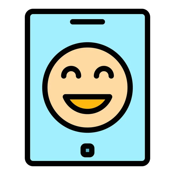 Smile on tablet icon color outline vector — Stock Vector