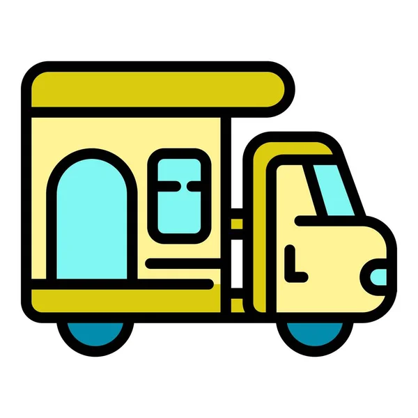 Motorhome camp trailer icon color outline vector — 图库矢量图片