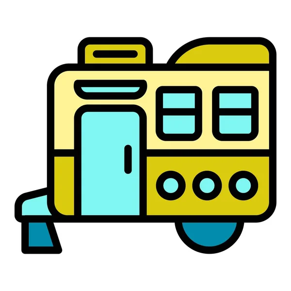 Voyage camp trailer ikona barva obrysu vektor — Stockový vektor
