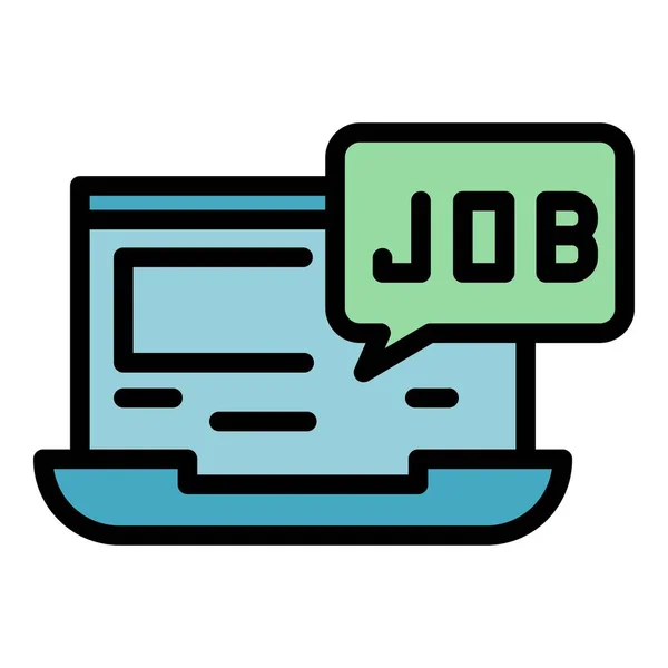 Laptop job search icon color outline vector —  Vetores de Stock