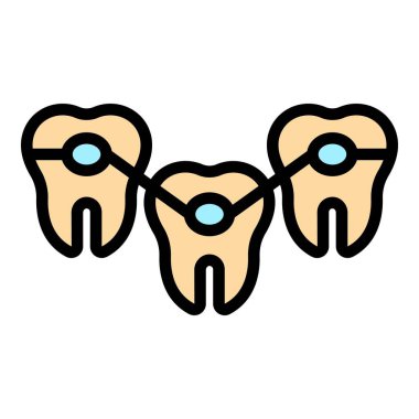 Diş bacaları simge renk ana hatları vektörü