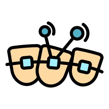 İnsan diş teli ikonu renk ana hatları vektörü