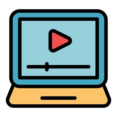 Dizüstü bilgisayar öğrenme simgesi renk ana hatları vektörü