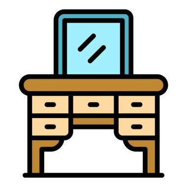 Kadın ayna tablo simgesi renk ana hatları vektörü