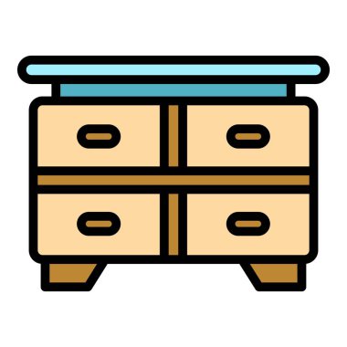Tablo çekmece simgesi renk ana hatları vektörü