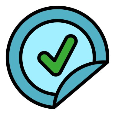 Onaylanmış etiket simgesi renk ana hatları vektörü