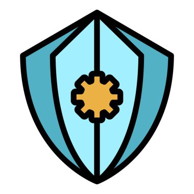 Güvenli dişli kontrol simgesi renk dış hat vektörü