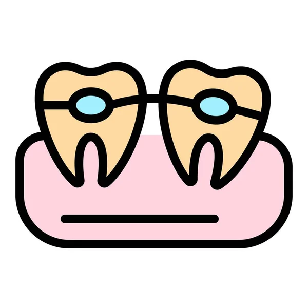 Molar teeth braces icon color outline vector — Vettoriale Stock