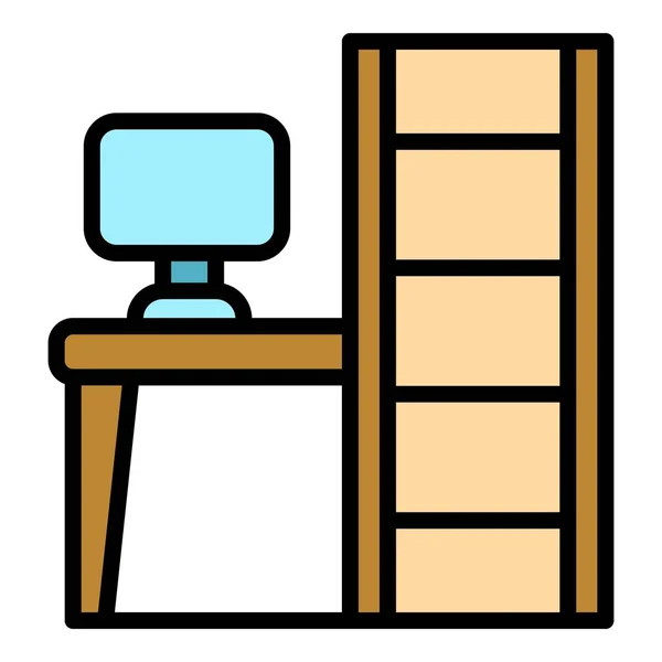 Computer zu Hause Tabelle Symbol Farbe Umrissvektor — Stockvektor