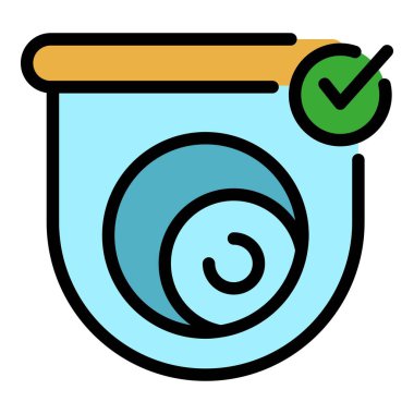 Onaylanmış kontrol kamerası simgesi renk ana hatları vektörü