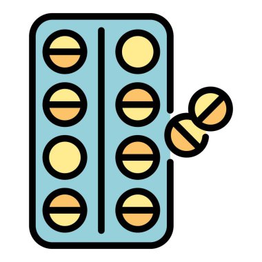 Tıbbi hap simgesi renk ana hatları vektörü