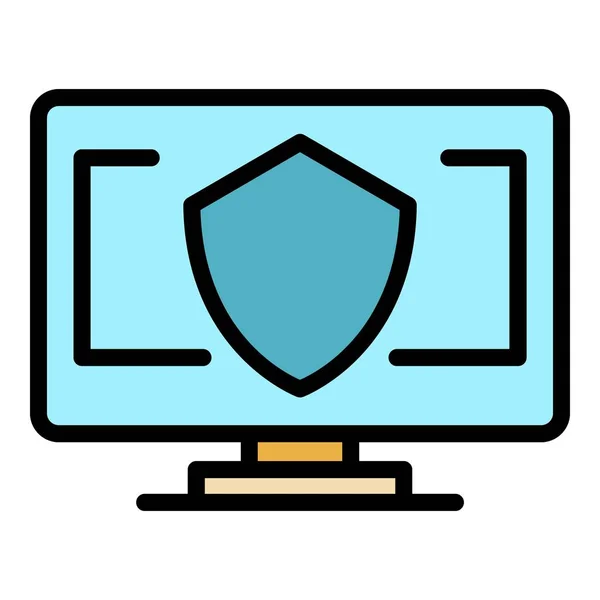 Secured pc vpn icon color outline vector — Stockvektor