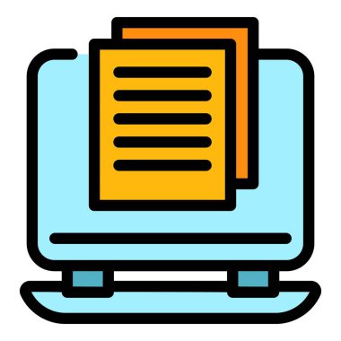 Görev duyurusu çevrimiçi simge rengi ana hatları vektörü