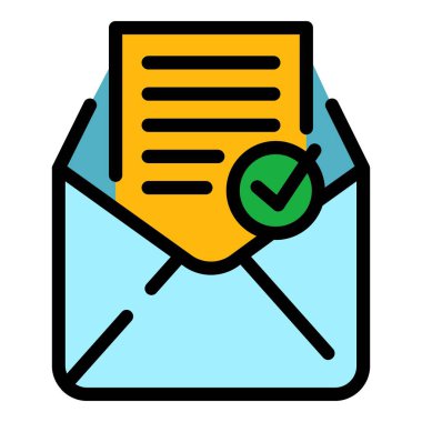 Onaylanmış e- posta simgesi renk ana hatları vektörü