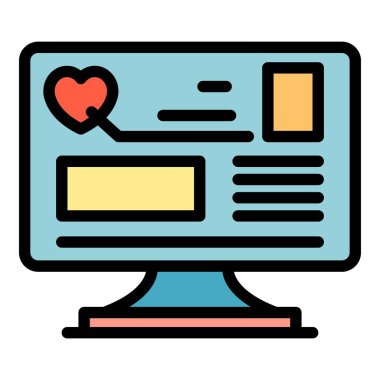 Bilgisayar teletıp simgesi renk ana hatları vektörü