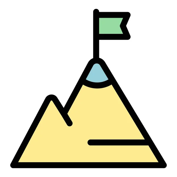 Bandera de montaña icono de la meta color contorno vector — Vector de stock