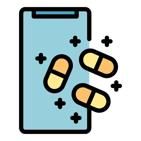 Telefon medicinska piller ikon färg kontur vektor — Stock vektor