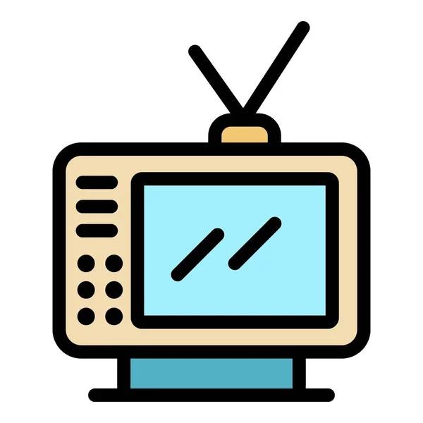 Old tv set ikon warna garis luar vektor - Stok Vektor