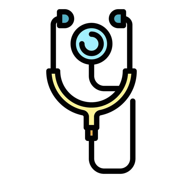 Heart rate stethoscope icon color outline vector — Stock Vector