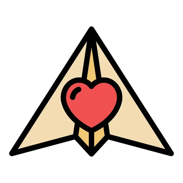 Paper plane heart icon color outline vector — стоковый вектор