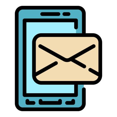 Telefon mesajı simgesi renk ana hatları vektörü