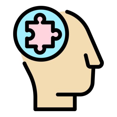 Bulmaca zihin simgesi renk ana hatları vektörü