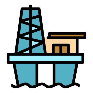 Petrol deniz sondaj sondaj sondaj simgesi renk ana hatları vektörü