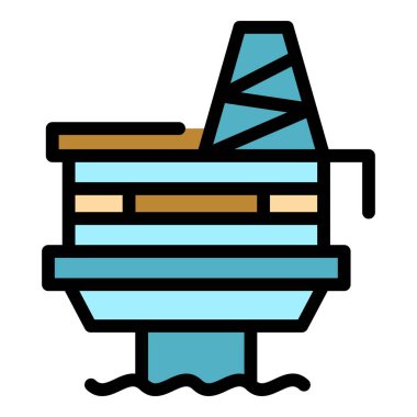 İstasyon deniz sondaj sondaj simgesi renk ana hatları vektörü