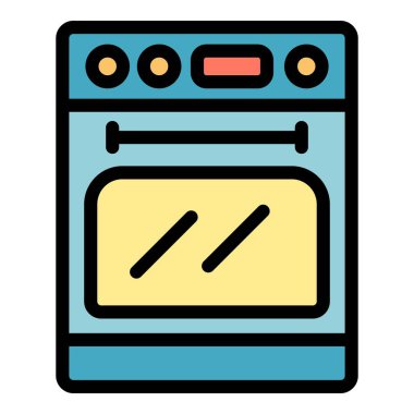 Gaz sobası simgesi renk ana hatları vektörü pişiriliyor