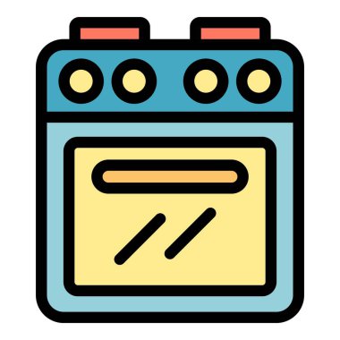 Izgara gaz sobası simgesi renk ana hatları vektörü