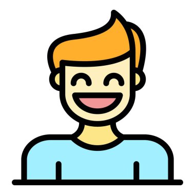 Gülümseyen çocuk simgesi renk ana hatları vektörü