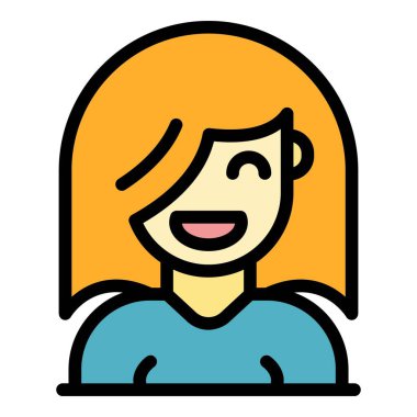 Gülümseyen öğrenci kız simgesi renk ana hatları vektörü