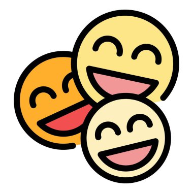 Grup kahkahası emoji simgesi renk ana hatları vektörü