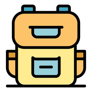 Okul sırt çantası simgesi renk ana hatları vektörü