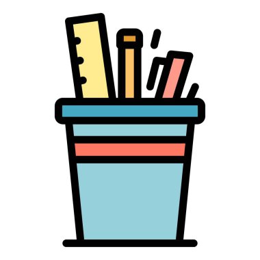 Kalemler için düzenleyici, cetvel simgesi renk ana hatları vektörü