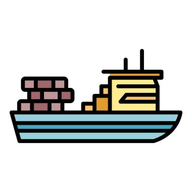 Ulaşım simgesi renk ana hatları vektörü için gemi