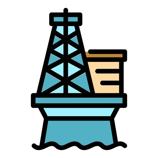 Engineer sea drilling rig icon color outline vector — Vetor de Stock