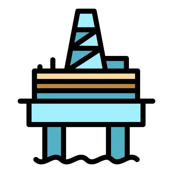 Refinery sea drilling rig icon color outline vector — Vetor de Stock