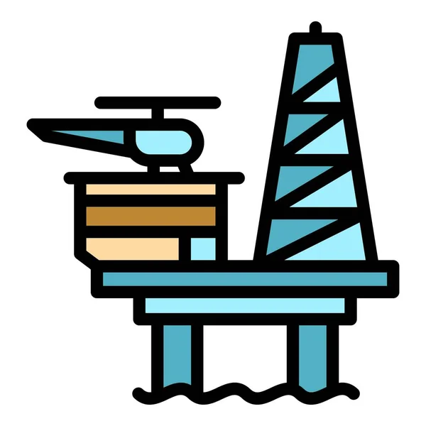 Coal sea drilling rig icon color outline vector — Stockvektor