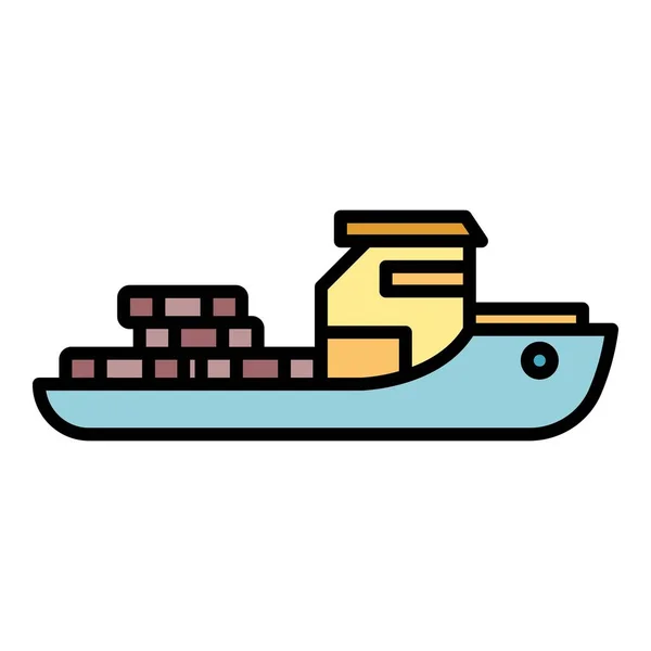 Frachtschiff Symbol Farbe Umrissvektor — Stockvektor