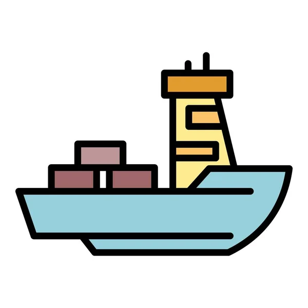 Bateau avec icône cargo couleur contour vecteur — Image vectorielle