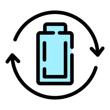Pil geri dönüşüm simgesi renk ana hatları vektörü
