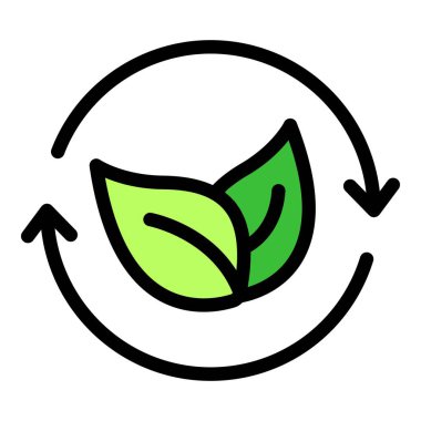 Yaprak geri dönüşüm simgesi renk ana hatları vektörü