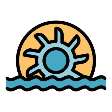 Hidroelektrik enerji simgesi renk ana hatları vektörü