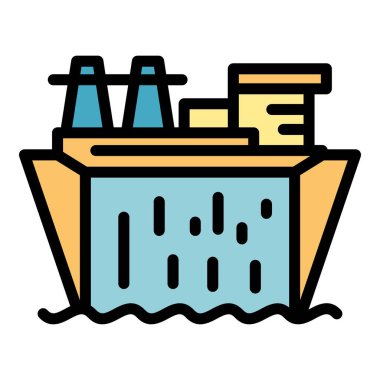 Hidroelektrik fabrikası simgesi renk ana hatları vektörü