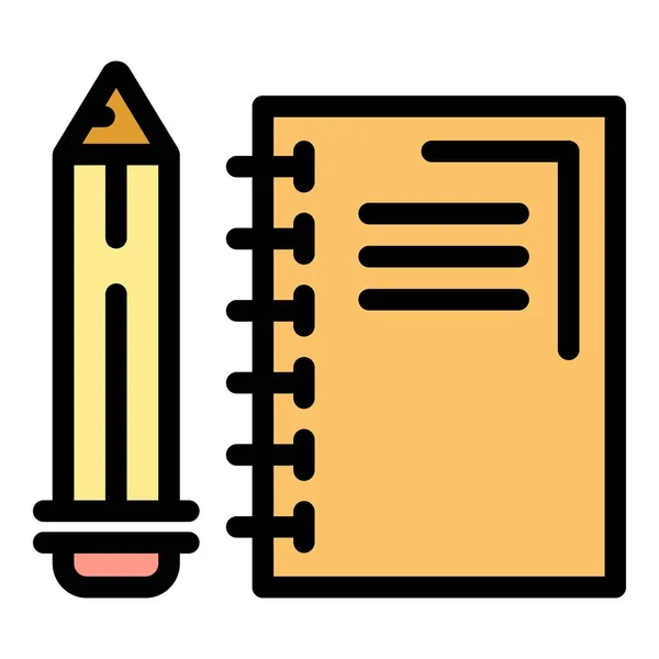 Notebook e matita icona colore contorno vettore — Vettoriale Stock