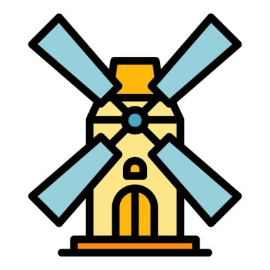 Yel değirmeni simgesi renk ana hatları vektörü